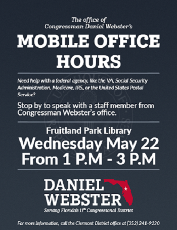 Daniel Webster May 22, Library between 1 to 3 pm
