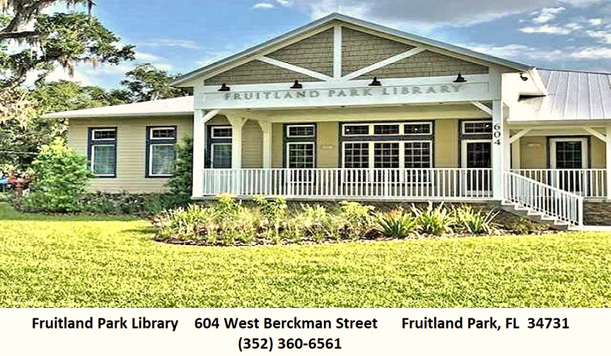 Fruitland Park Library with address displayed