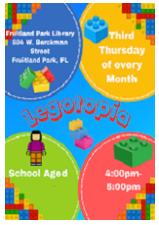 Legotopia School age. Third Thursday of each month 4:00 p.m.to 5:00 p.m.