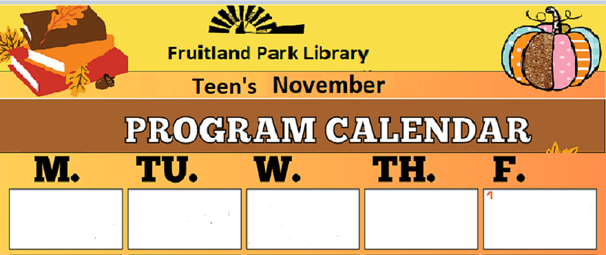 Nov. Teen's programming calendar.