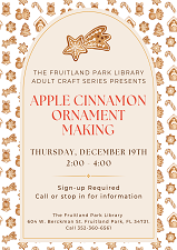 Apple Cinnamon ornament making Dec. 19th 2pm to 4pm